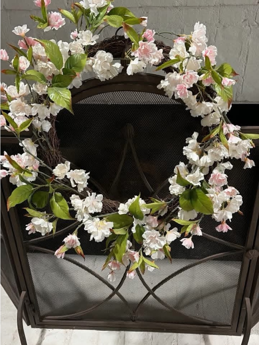 Threshold Spring Cherry Blossom Pink White Floral Wreath with metal ring